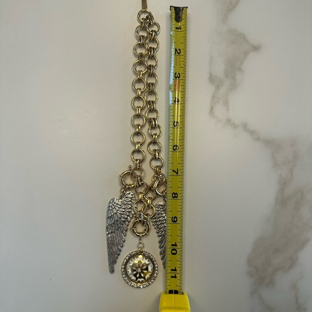TOVA - Gold Plated Chain Charm Necklace w/ Angel Wings and Crown pendant - Picture 10 of 13